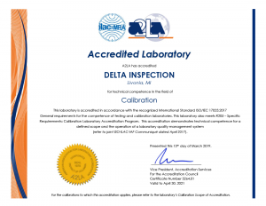 Certification Delta Inspection A2LA